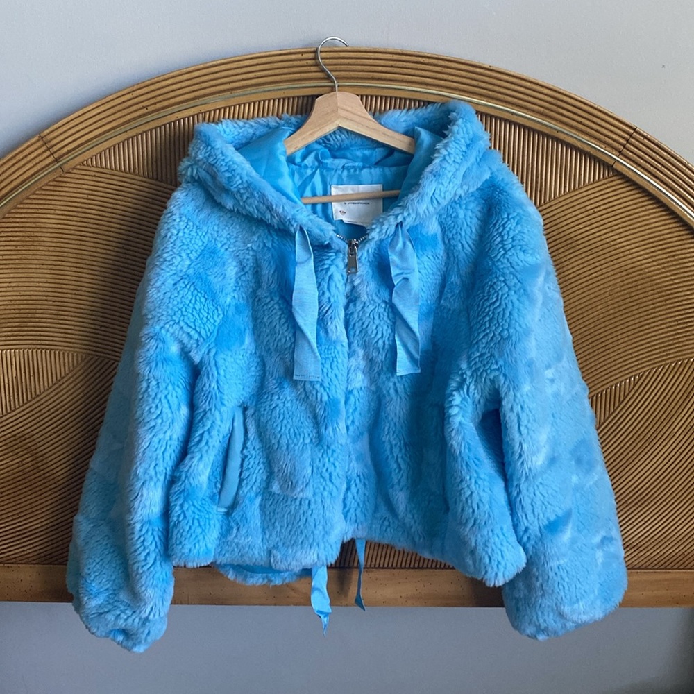 By Anthropologie Cropped Faux Fur Hoodie Jacket